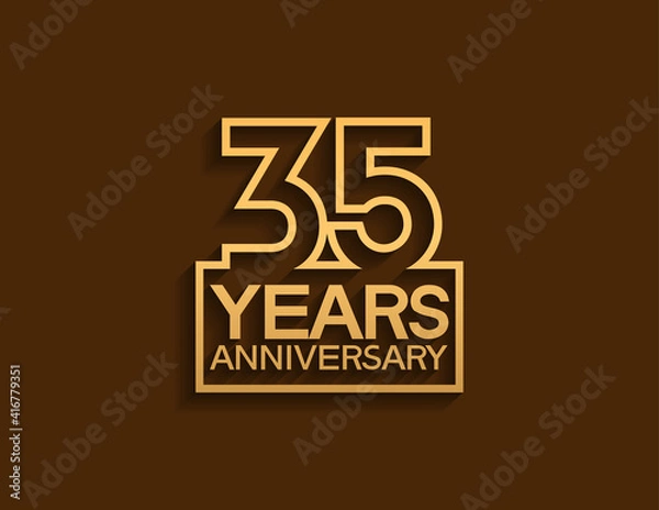 Fototapeta 35 years anniversary design line style with square golden color isolated on brown background can be use for special moment celebration