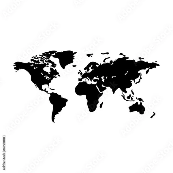 Fototapeta World map vector modern. Earth map vector outline silhouette isolated on white background. Flat map template for website pattern, annual report, infographics. Travel worldwide, map silhouette backdrop