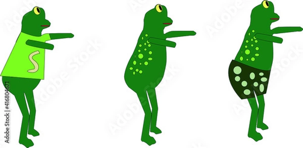 Obraz three frogs, one in a tank top, one in shorts, one without anything.