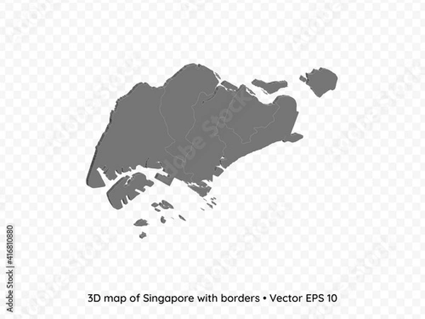 Fototapeta 3D map of Singapore with borders isolated on transparent background, vector eps illustration