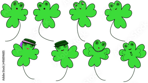 Obraz Green Clover leaves Isolated Cartoon St. Patrick's Day Vector Festive
