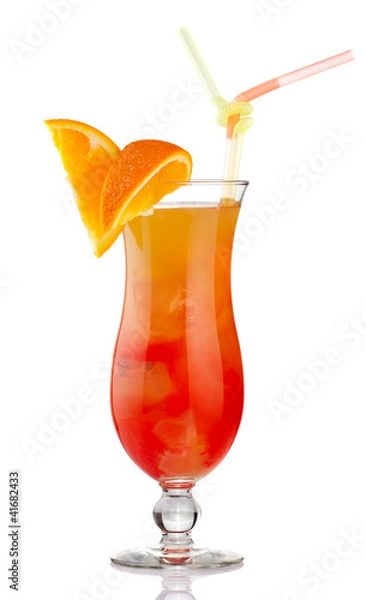 Obraz Orange alcohol cocktail with fruit slices isolated