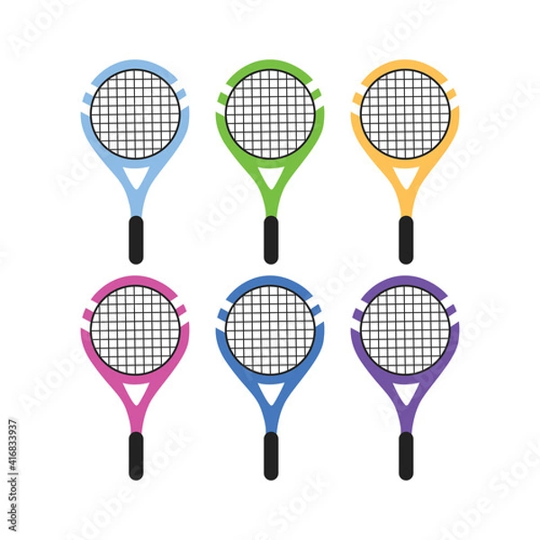 Obraz Set of colored tennis rackets on a white background vector Illustration flat style