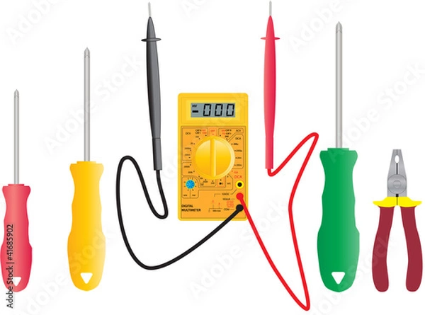 Obraz An Elecrical Multimeter and Electricians Tools