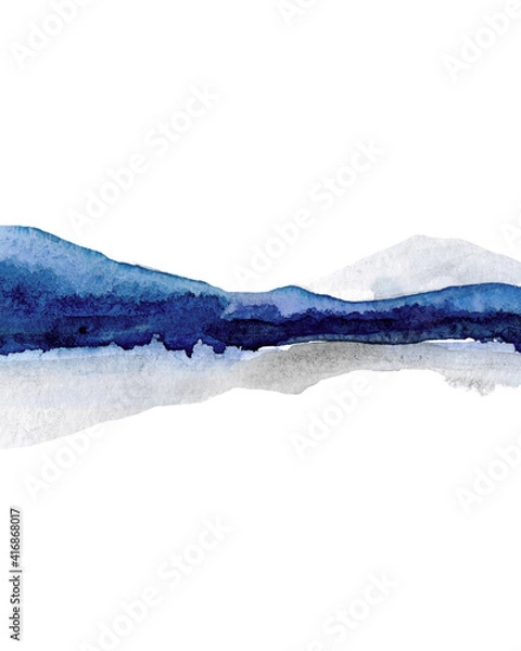 Obraz Indigo, navy blue abstract watercolor landscape. Nature art background with Mountain forest template in modern style.