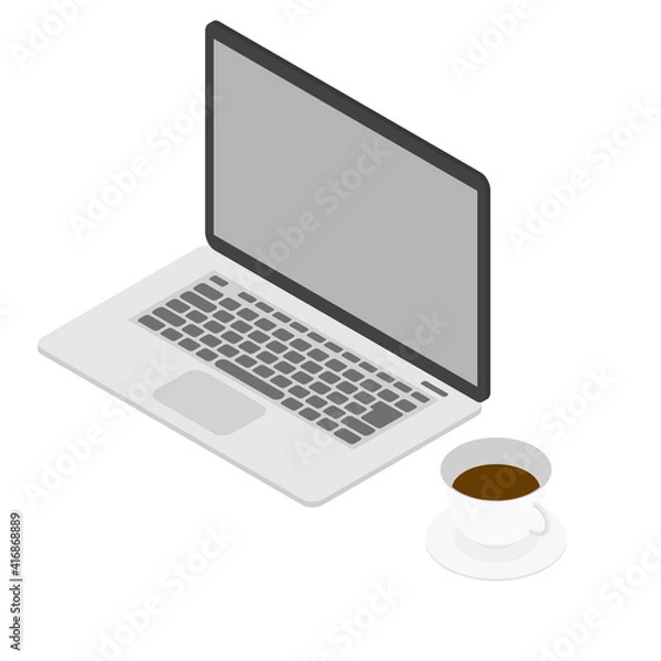 Obraz ノートパソコンとコーヒー　アイソメトリック