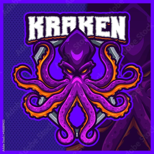 Fototapeta Kraken Monster mascot esport logo design illustrations vector template, Cthulhu logo for team game streamer youtuber banner twitch discord