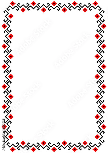 Obraz Bulgarian balkan national folklore embroidery style red, white and black ornamental border vector frame