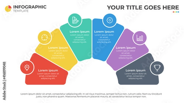 Fototapeta 6 steps or list diagram, half circle infographic element vector, layout element template for presentation, banner, report, annual, website, etc