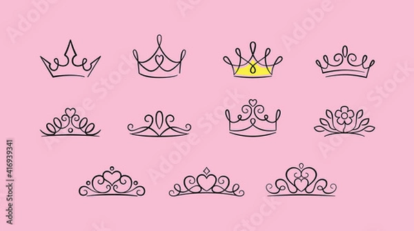 Obraz Cute princess crown icon set - Editable Stroke