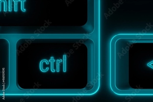 Obraz Blue illuminated keyboard Ctrl control key closeup