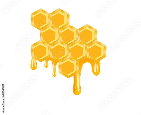 Fototapeta honeycomb dripping honey isolated on a white background