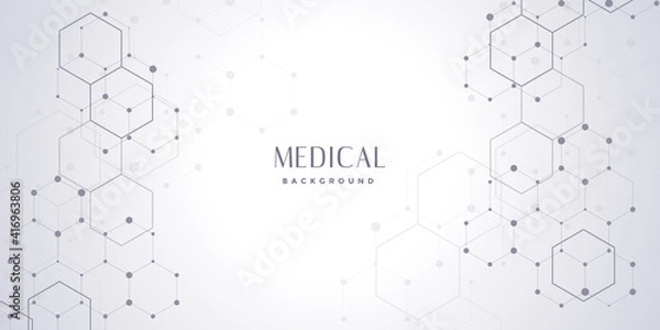 Fototapeta Medical abstract background . Medical technology network concept. Connected lines and dots, molecules, DNA. Medical background for your design. Vector illustration