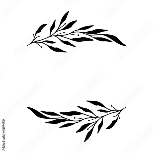 Fototapeta Hand drawn vector frame. Floral wreath with leaves for wedding and holiday. Decorative elements for design. Isolated on white background. Vector illustration