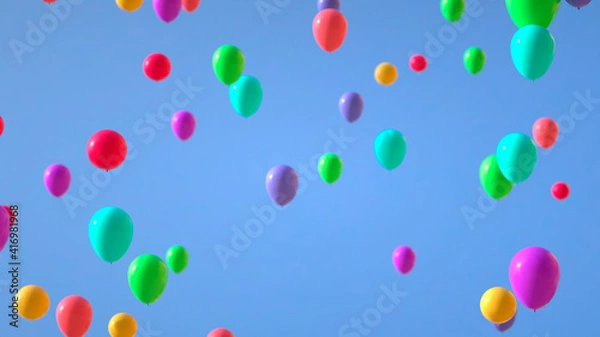 Fototapeta colorful balloons flying, floating in the blue sky.