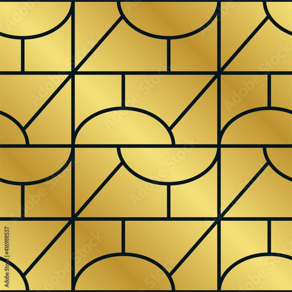 Fototapeta Seamless art deco geometric black and gold pattern. Vector illustration