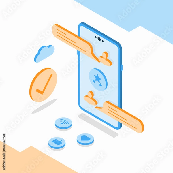 Fototapeta Isometric design social media. Vector Illustration for mobile app, website.