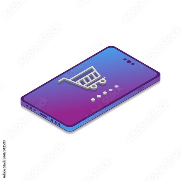 Fototapeta Isometric design smartphone online shopping. Vector Illustration for mobile app, website.