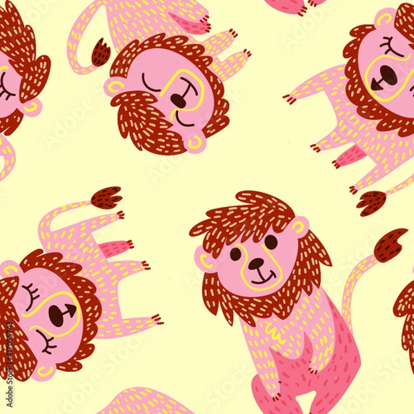Fototapeta  Seamless vector pattern of lion illustrations for kids and novelty