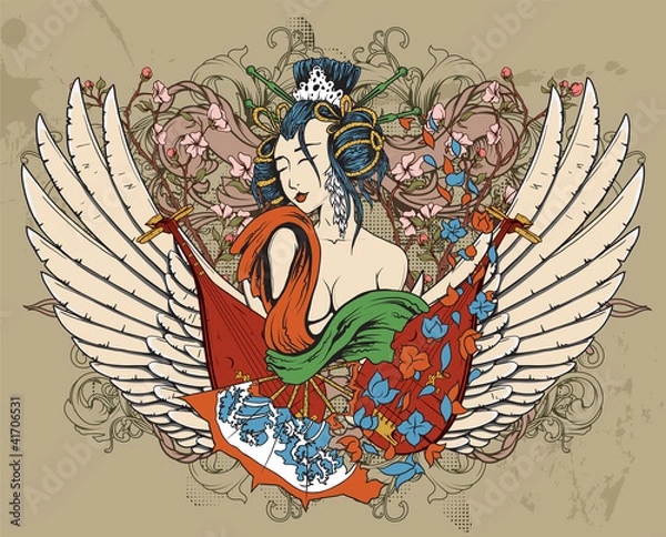 Obraz geisha with floral