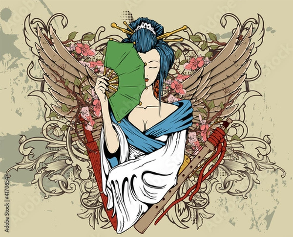 Obraz geisha with floral