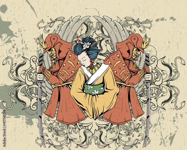 Obraz geisha with floral