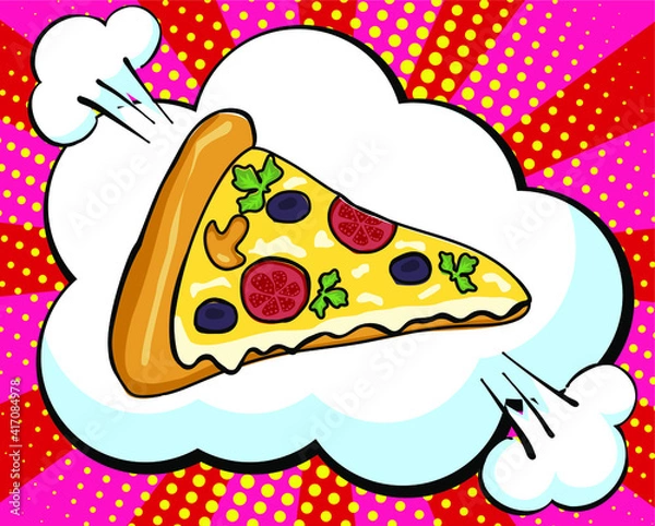 Fototapeta Hand drawn Pizza. Vector Fast Food sketch. Comic book style, pop art retro vector illustration