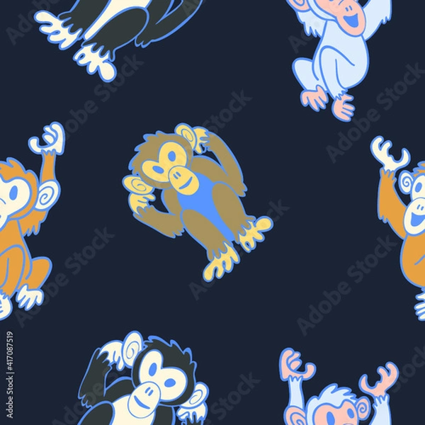 Fototapeta Seamless Pattern of Monkey Illustration on a dark background