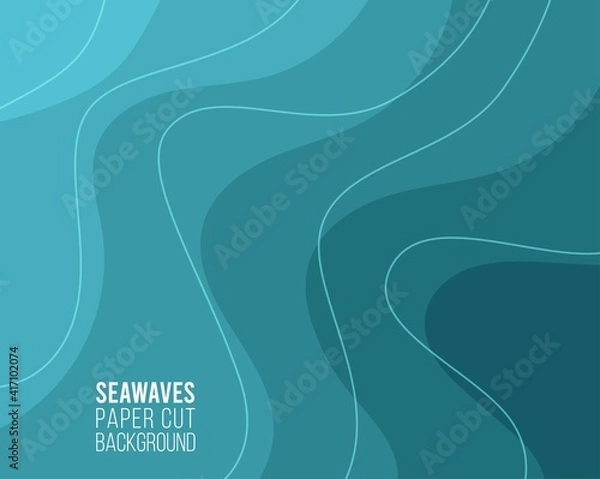 Obraz Paper cut Abstract art background 3d layer blue color sea waves, ocean water,river,lake.Template marine texture with wavy lines pattern.Vector cover,flyer,textile print,banner, poster,card,wallpapers