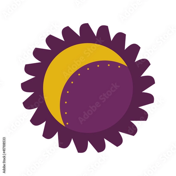 Fototapeta The moon is inside the sun with the rays isolated on a white background. Vector illustration for the design of divination, palmistry, mysticism and esotericism.
