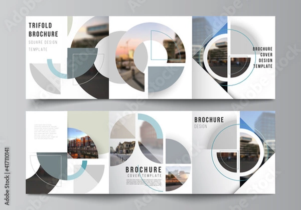 Fototapeta Vector layout of square covers design templates for trifold brochure, flyer, cover design, book, brochure cover. Background with abstract circle round banners. Corporate business concept template.