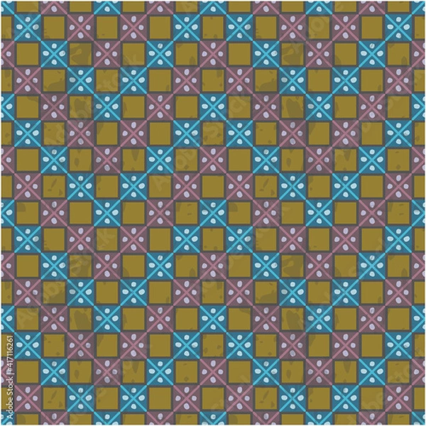 Obraz Seamless pattern with squares, intersecting lines with scuffed effect