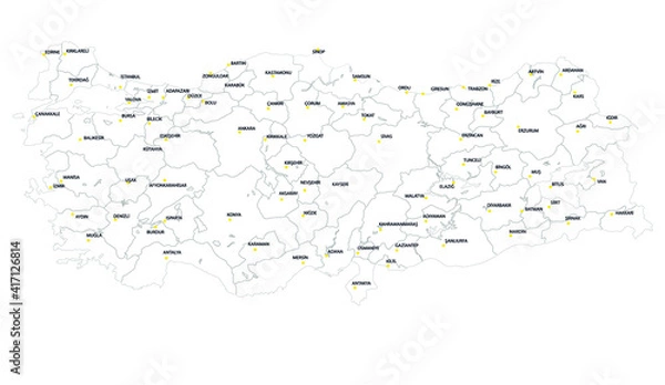 Fototapeta Turkey Map. Vector image. White background.