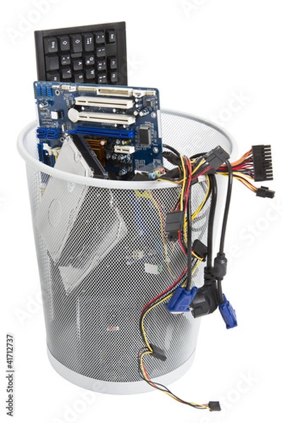 Obraz electronic scrap in trash can
