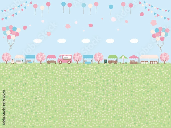 Obraz シンプルな春のマルシェの背景イラスト