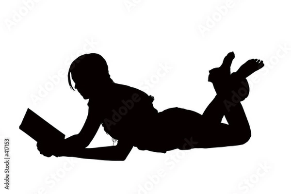 Fototapeta silhouette with clipping path of woman reading boo