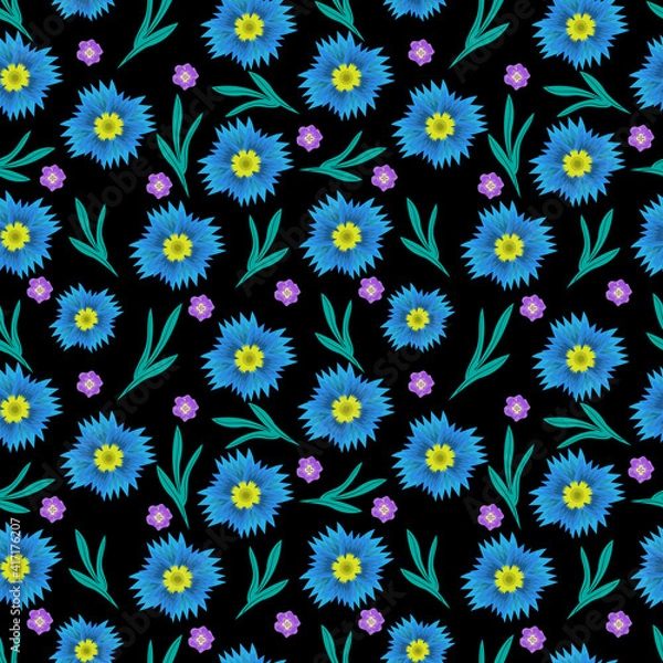 Obraz A seamless pattern with floral elements for apparel, stationery, textiles, fabric, wrapping paper. A flat  illustration. 