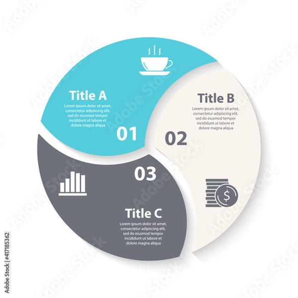 Fototapeta Vector circle chart infographic template for round cycle diagram, graph, web design. Business concept with 3 steps, options or processes. Abstract background.