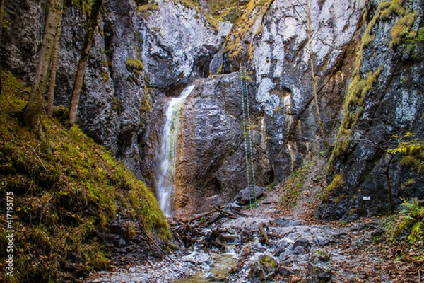 Obraz Gorge in Slovak Paradise with waterfall and ladder