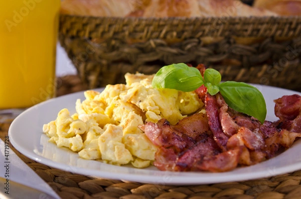 Fototapeta Scrambled eggs with bacon