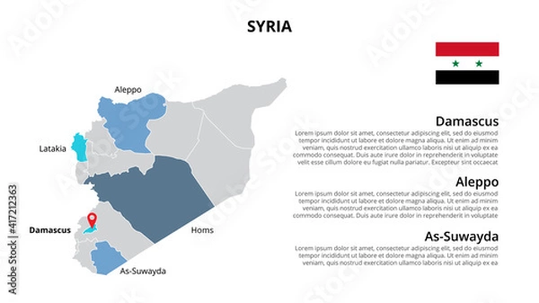 Fototapeta Syria vector map infographic template divided by states, regions or provinces. Slide presentation