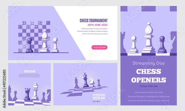 Fototapeta Set of Banner Templates of Different Sizes. Chess Club, Chess Tournament, International Chess Day, Online Chess Streaming