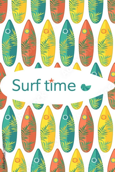 Fototapeta Bright seamless pattern with surfboards