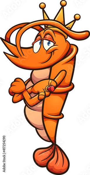 Fototapeta King shrimp cartoon character. Vector clip art illustration. All on a single layer.
