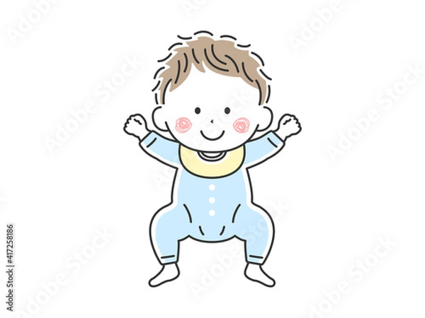 Fototapeta ベビー服を着て寝転んでいるご機嫌な赤ちゃんのイラスト