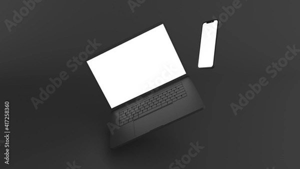 Fototapeta Black iphone and macbook pro 3d modeling