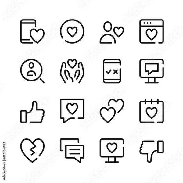 Fototapeta Dating icons. Vector line icons. Simple outline symbols set