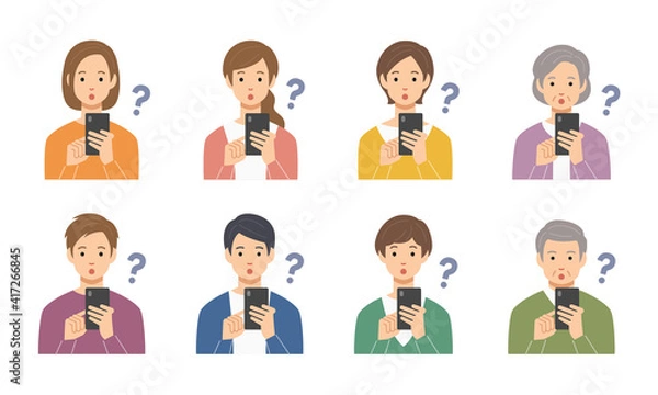 Obraz 疑問顔でスマホを見る老若男女
