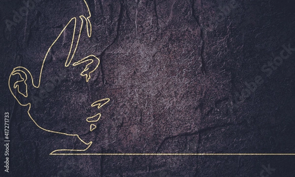 Fototapeta Face side view. Elegant outline silhouette of a female head. Portrait of a happy smiled woman. Thin line style