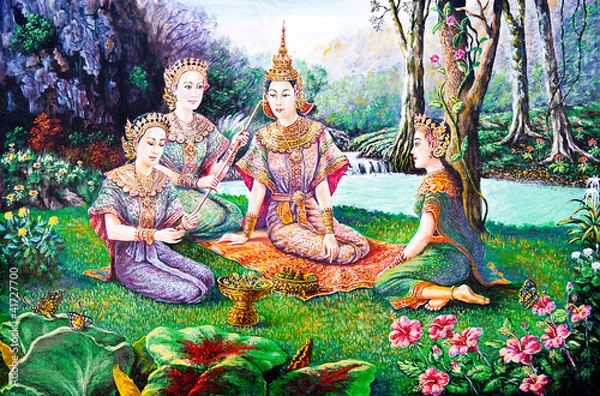 Obraz Thai life in the garden of oil painting